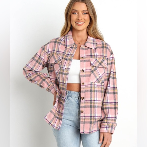Petal & Pup Jackets & Blazers - NWT Petal & Pup Tristan pink plaid shirt jacket shacket